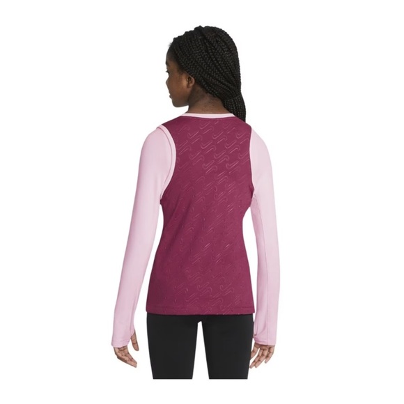 Nike Pro Girls' Dri-FIT RUSH MAROON/PINK‎ FOAM long sleeve Warm Top size XL new - Picture 3 of 5